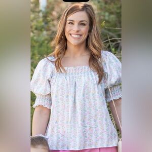 Dondolo Eloise Hydrangea Bunny Puff Sleeve Blouse (M)